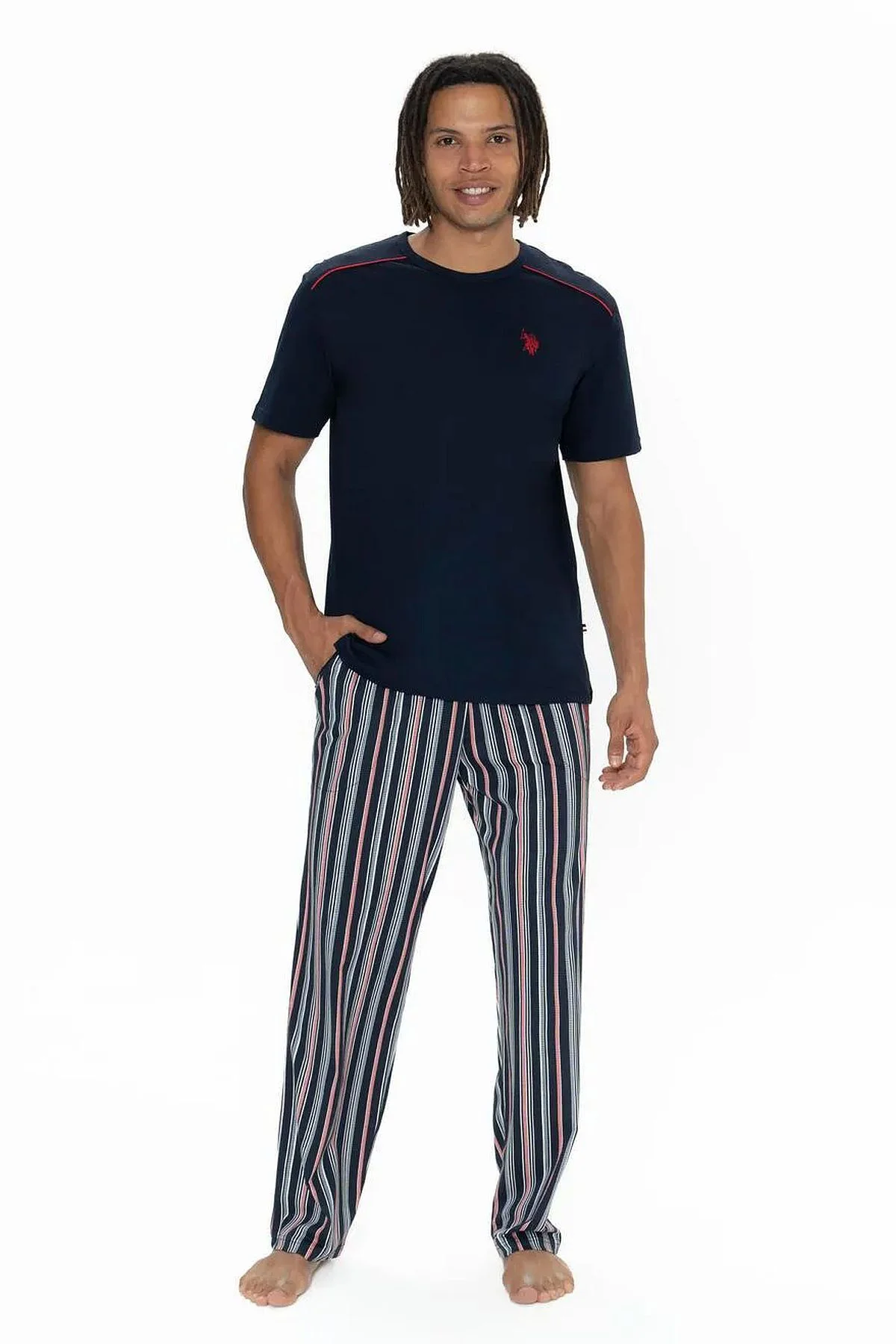 U.s Polo Assn. 18905 Erkek Kısa Kollu Bisiklet Yaka 3'lü Pijama Takımı-Lacivert