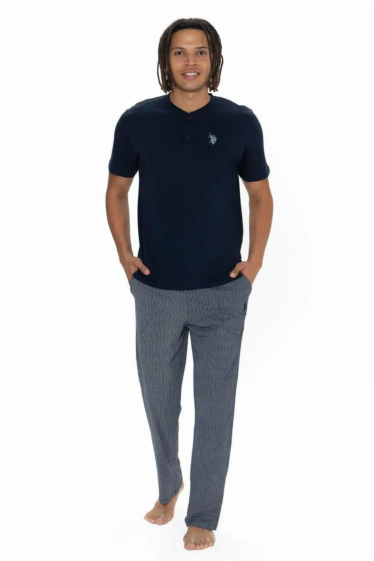 U.s Polo Assn. 18907 Erkek Kısa Kollu Yakası Düğmeli Pijama Takım