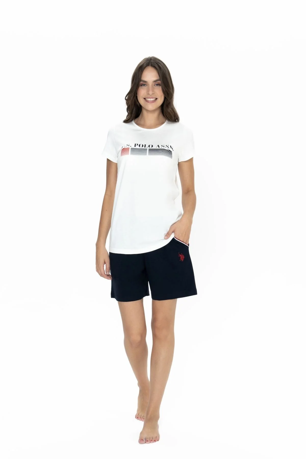 U.S. Polo Assn. 20004 Kadın Kırmızı Kısa Kollu Yuvarlak Yaka Şort