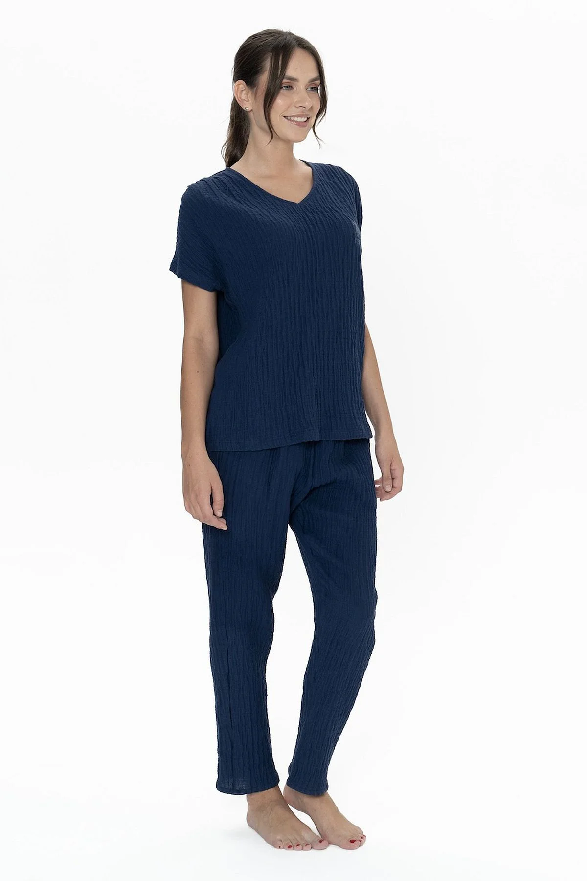Kadın Kısa Kollu V Yaka Alt Üst Pijama Takım