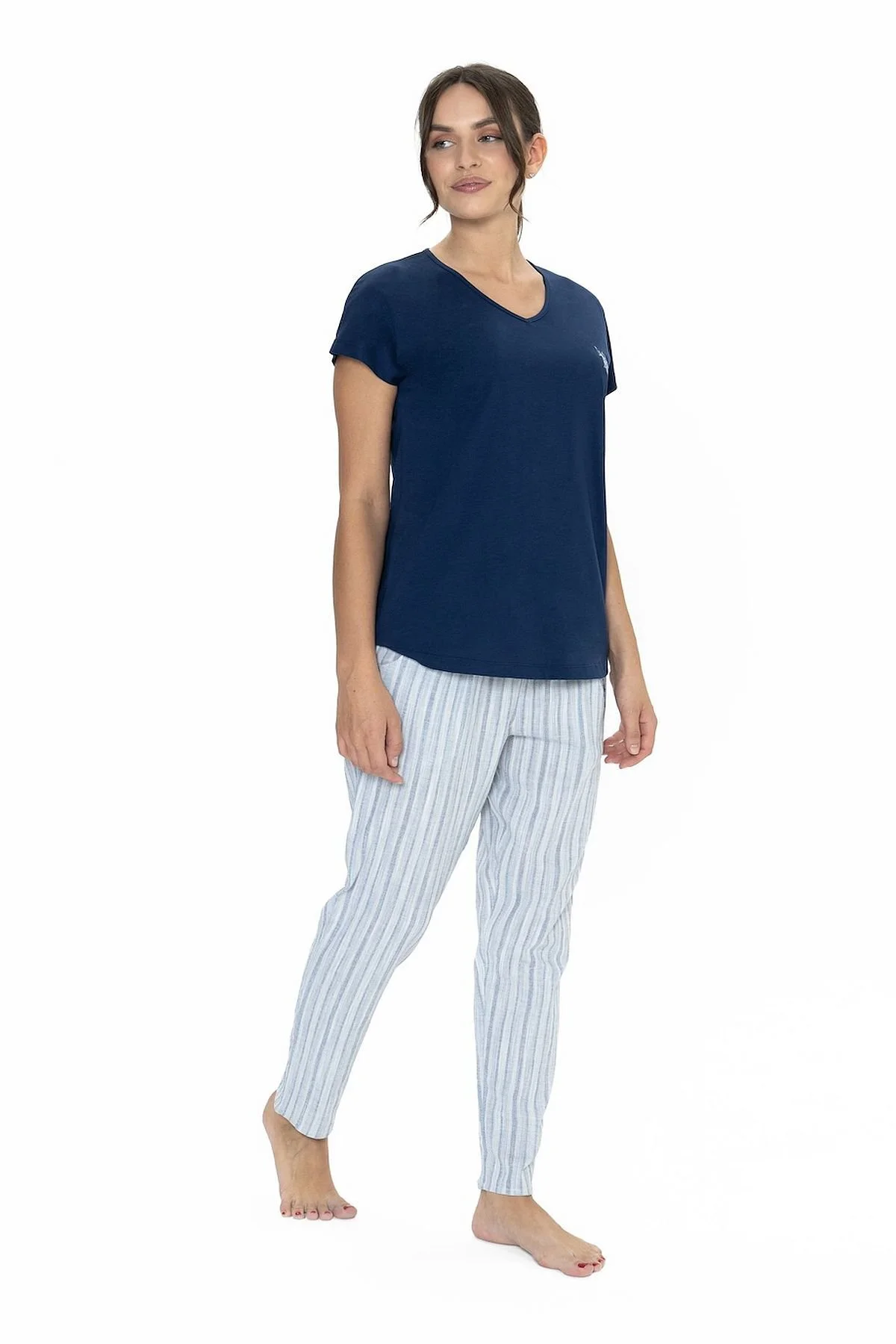 U.s Polo Assn. 20019 Kadın Kısa Kollu V Yaka Pijama Takımı-Ekru U.s Polo Assn. 20019 Kadın Kısa Kollu V Yaka Pijama Takımı-Ekru
