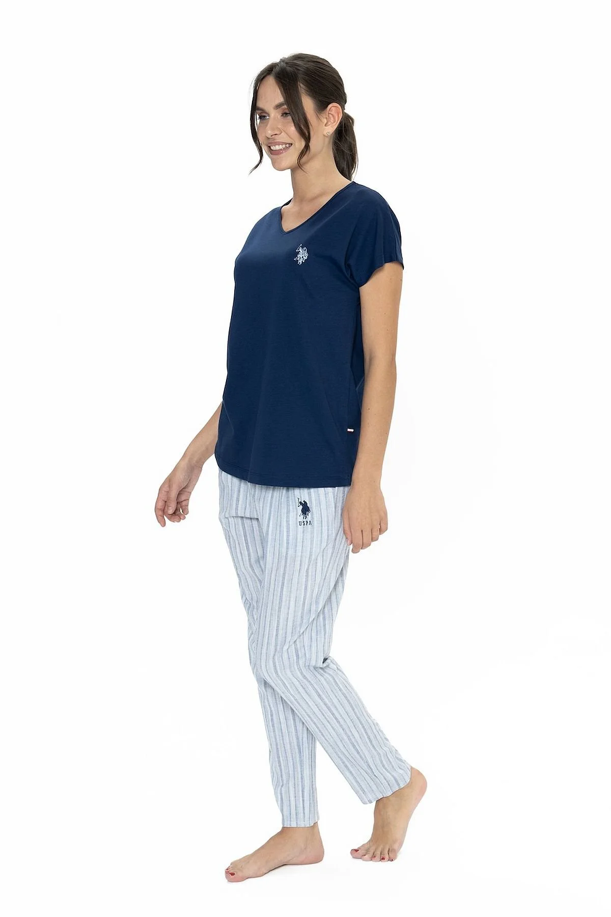 U.s Polo Assn. 20019 Kadın Kısa Kollu V Yaka Pijama Takımı-Ekru U.s Polo Assn. 20019 Kadın Kısa Kollu V Yaka Pijama Takımı-Ekru