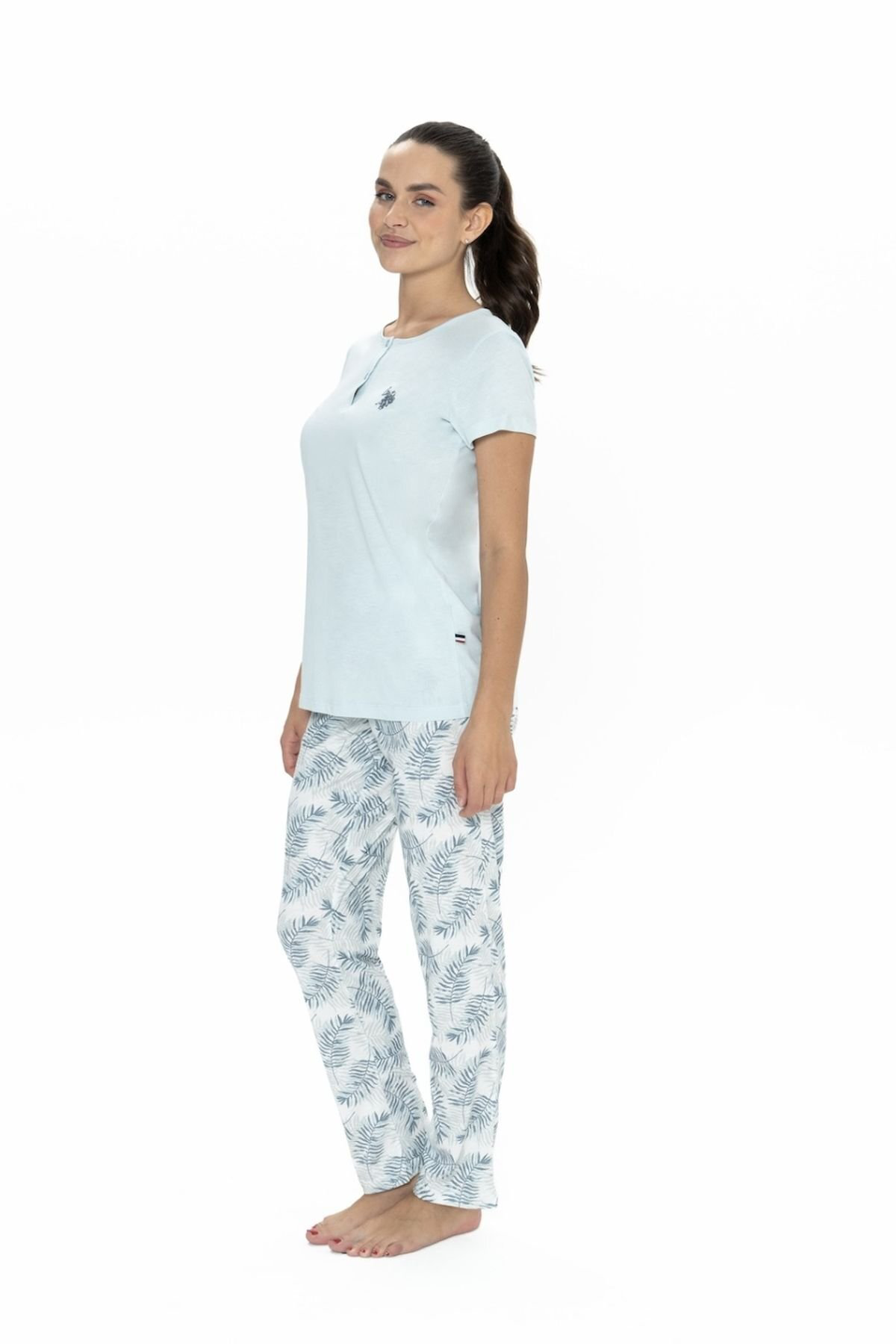 U.S. Polo Assn. 20088 Kadın Mavı Kısa Kollu Yarım Patlı Pijama Ta