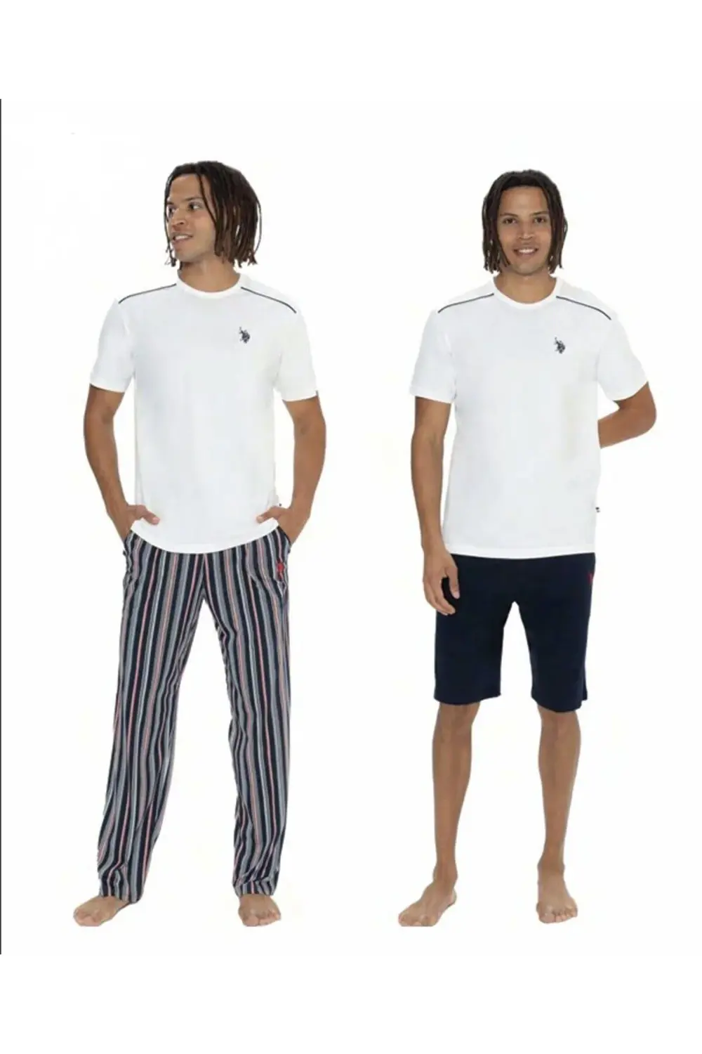 U.S. Polo Assn. Erkek %100 Pamuk 3'lü Çizgili Pijama Takım