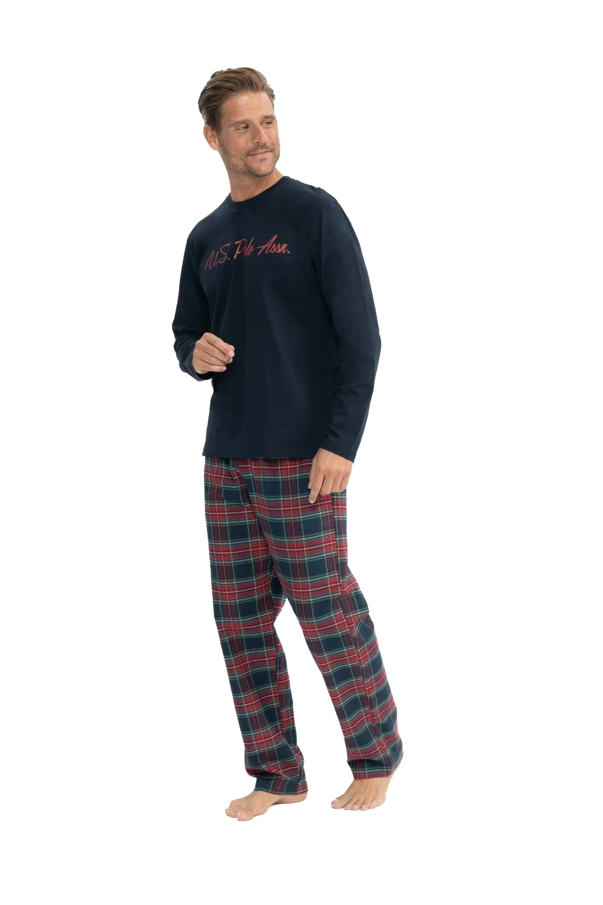 U.S. Polo Assn. Erkek Ekoseli Yuvarlak Yaka Pijama Takımı 11025K.