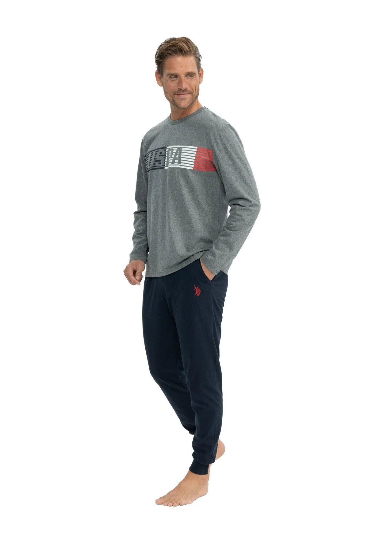 U.S. Polo Assn. Erkek Antrasit Melanj Yuvarlak Yaka Pijama Takımı