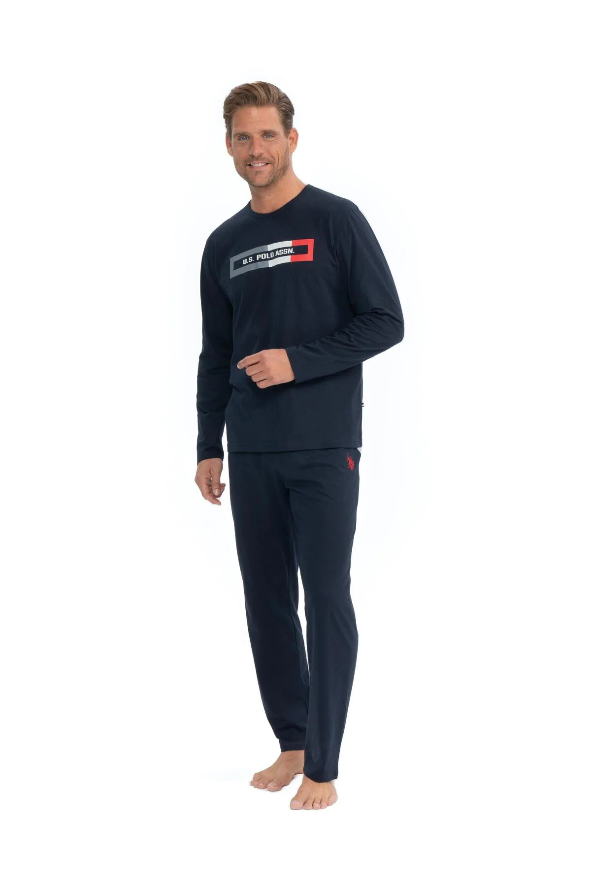 Erkek Lacivert Yuvarlak Yaka Pijama Takımı