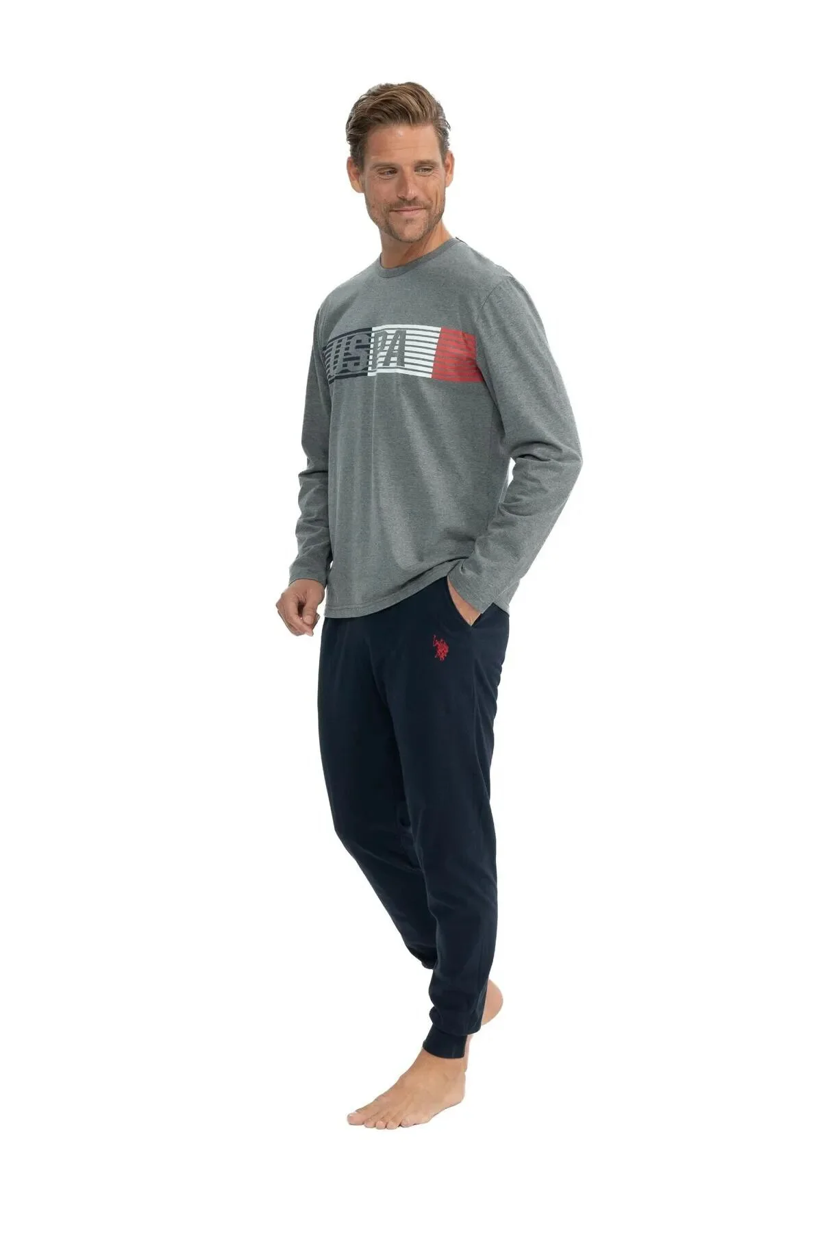 Erkek Uzun Kollu Yuvarlak Yaka Penye Eşofman Pijama Takımı