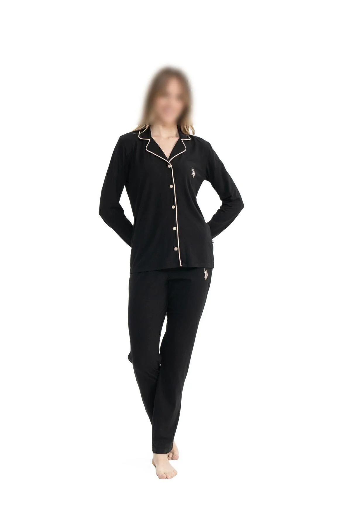 U.S. Polo Assn. -  Kadın Siyah Boydan Patlı Pijama Takımı 024Y.NE