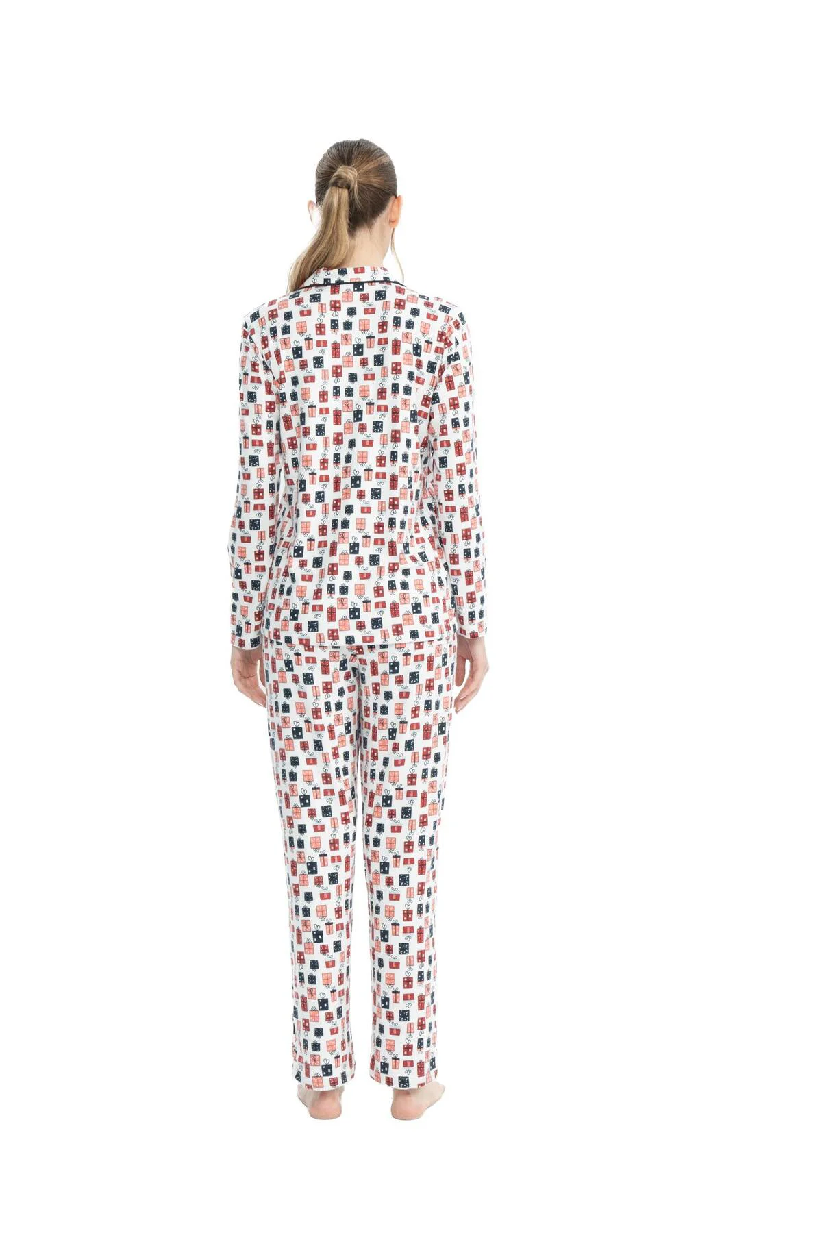 U.S. Polo Assn. Kadın Uzun Kollu Boydan Patlı Düğmeli Pijama Takı