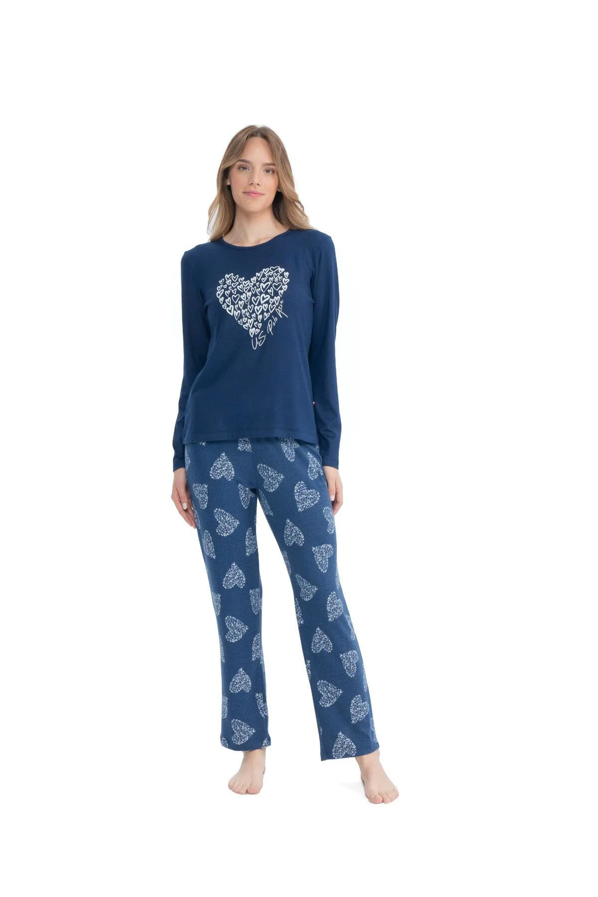 U.S. Polo Assn. Kadın Uzun Kollu Yuvarlak Yaka Pijama Takımı S251