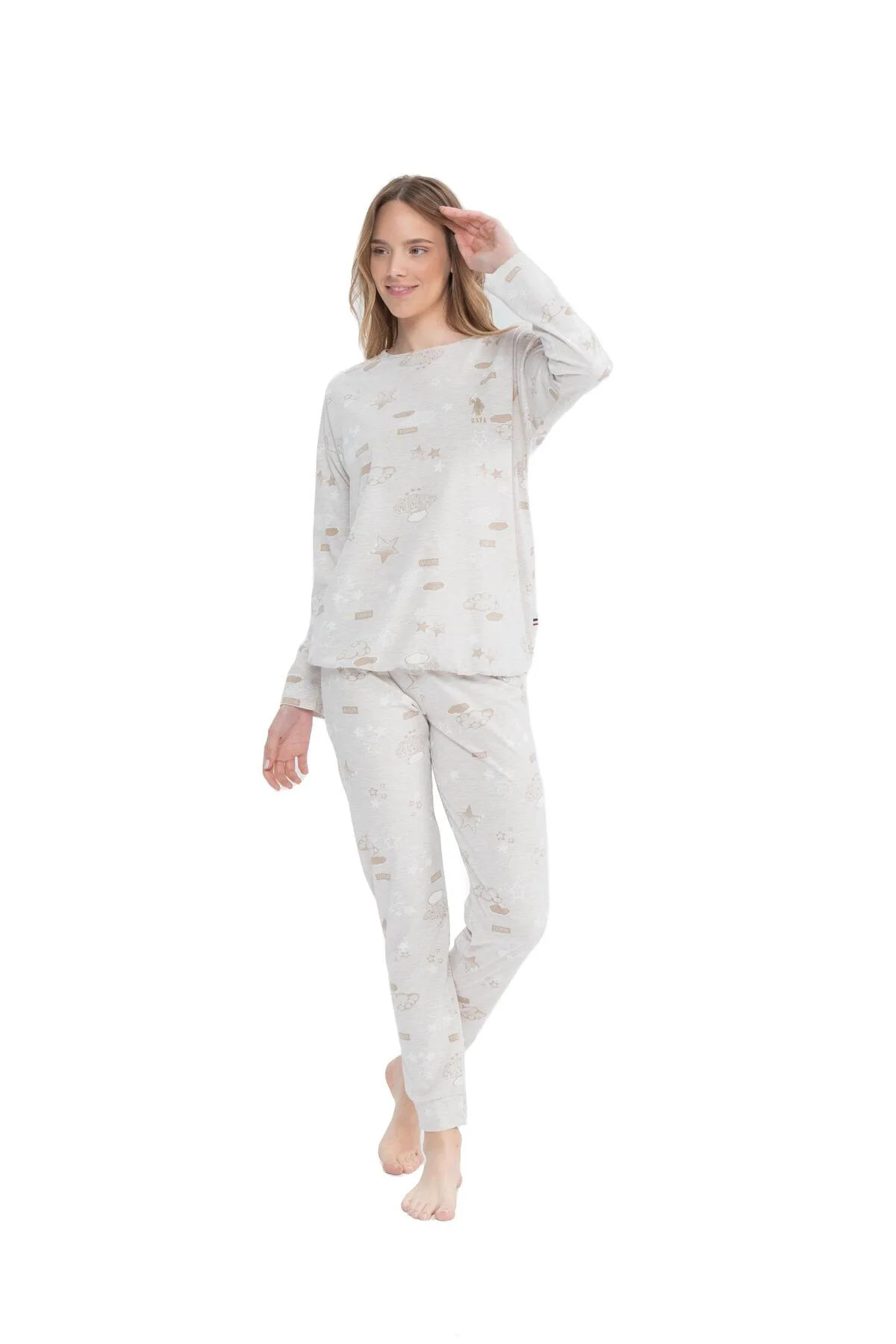 U.S. Polo Assn. Kadın Uzun Kollu Yuvarlak Yaka Pijama Takımı S251