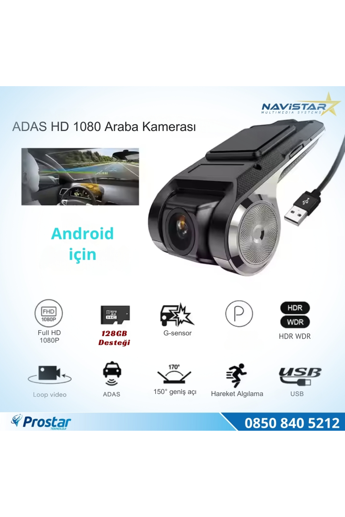 Navistar Usb 128 Gb Destekli Hd 1080P Dvr Araç Yol Sürüş Kamerası