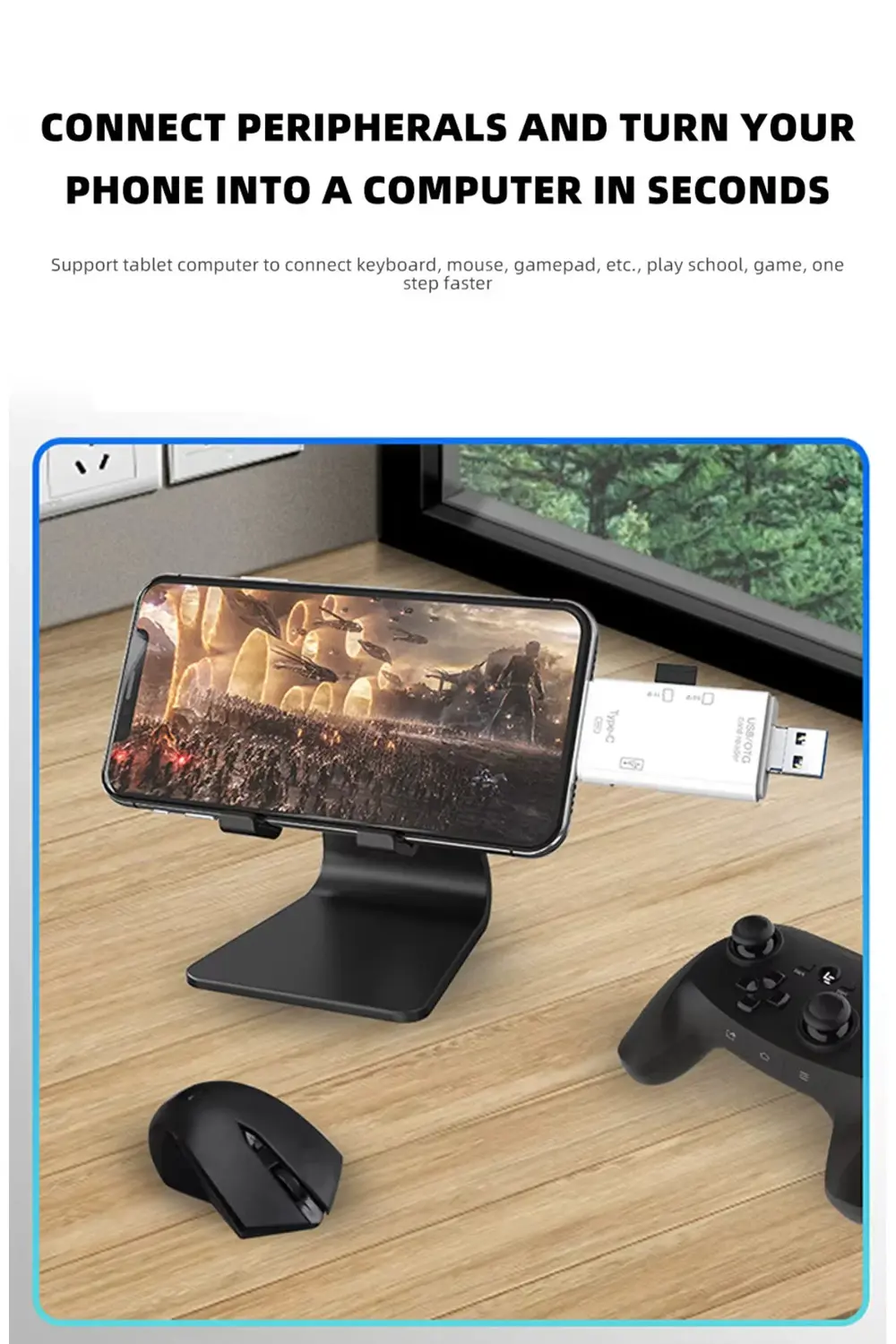 USB 2.0 6 in 1 Kart Okuyucu ve USB Çoklayıcı – Type-C, Micro USB,