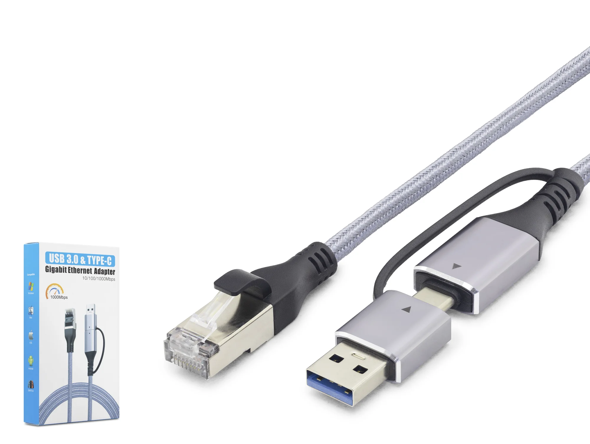 Usb 3.0 & Type-C Gigabit Ethernet Adaptör - Gri HDX7876 Usb 3.0 & Type-C Gigabit Ethernet Adaptör - Gri HDX7876