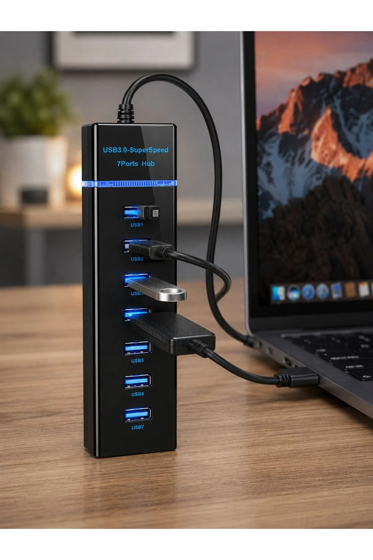 USB 3.0 Çoklayıcı 7 Port Yüksek Hızlı Veri Aktarım - Görsel 3