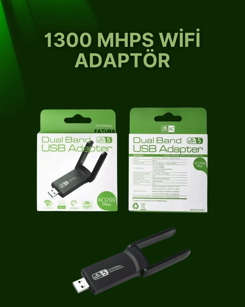 USB 3.0 Kablosuz Adaptör – 2.4GHz & 5GHz Hızlı Bağlantı Çözümü