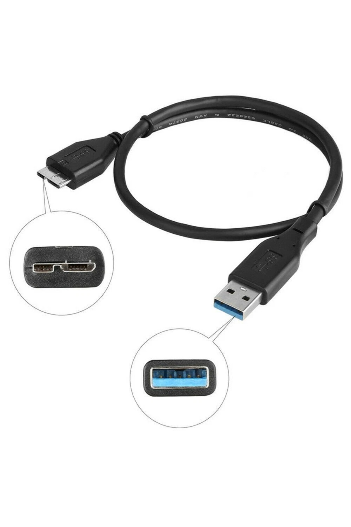 USB 3.0 Micro-B Şarj ve Data HDD Kablosu 47cm