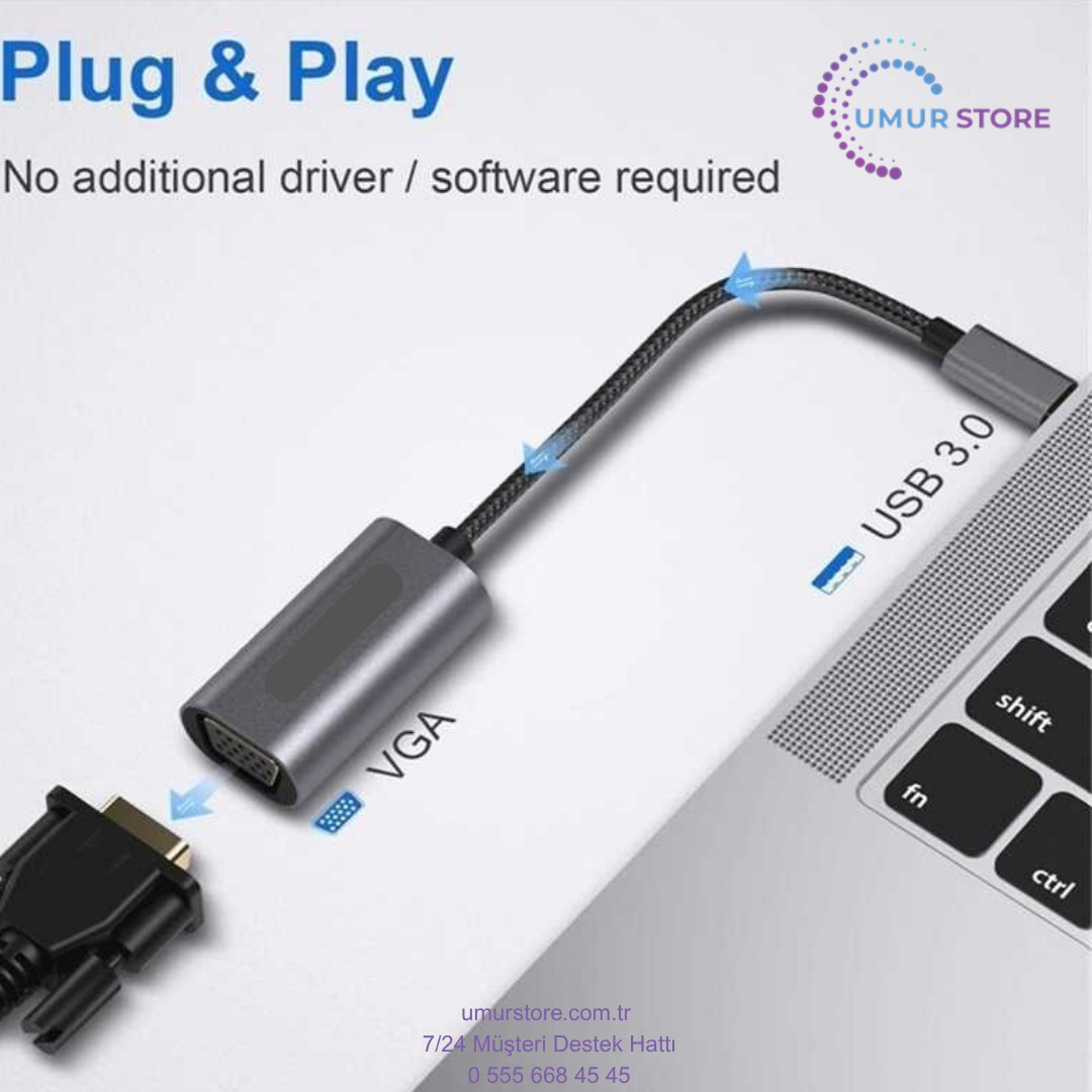 Herz Usb 3.0 To Vga Dönüştürücü 1080P Full Hd Görüntü Aktarım Kablosu