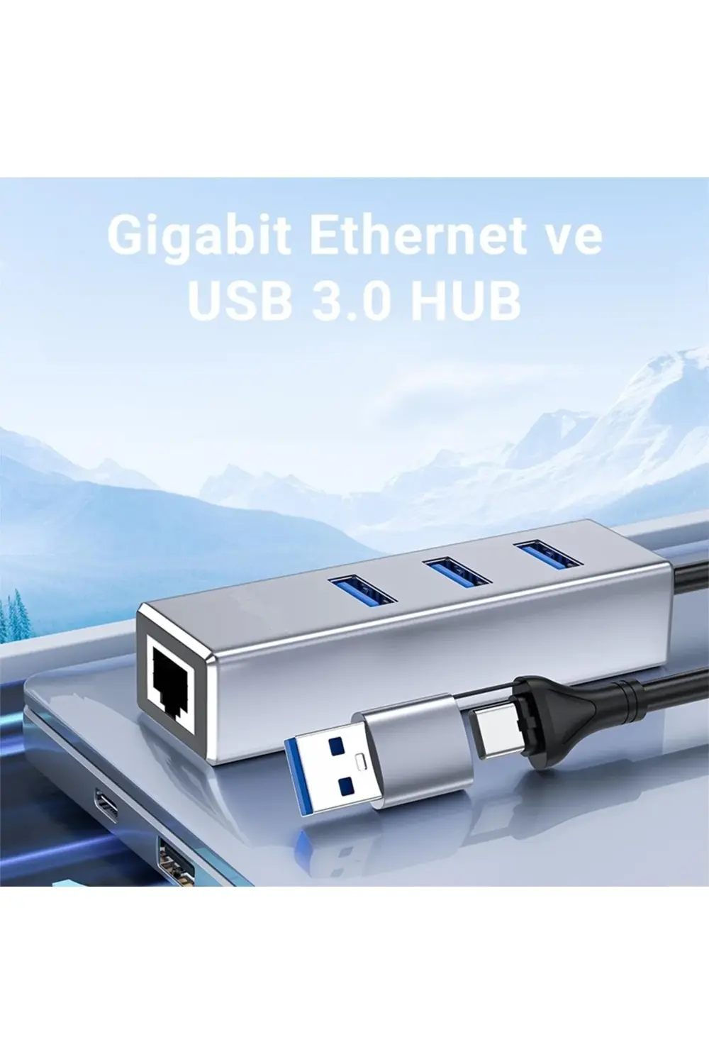 USB 3.0 Type-C & USB-A Ethernet Adaptör – 4 in 1 Çoklayıcı (1000