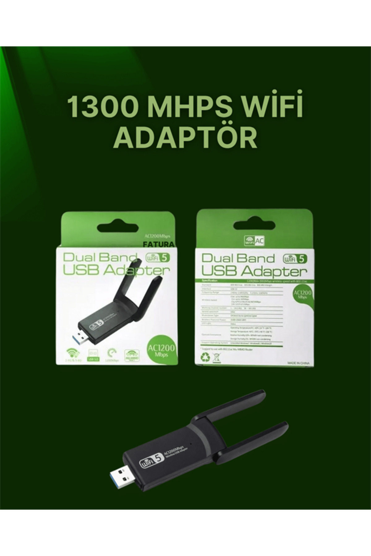 USB 3.0 Wireless Adaptör – 2.4GHz & 5GHz Destekli