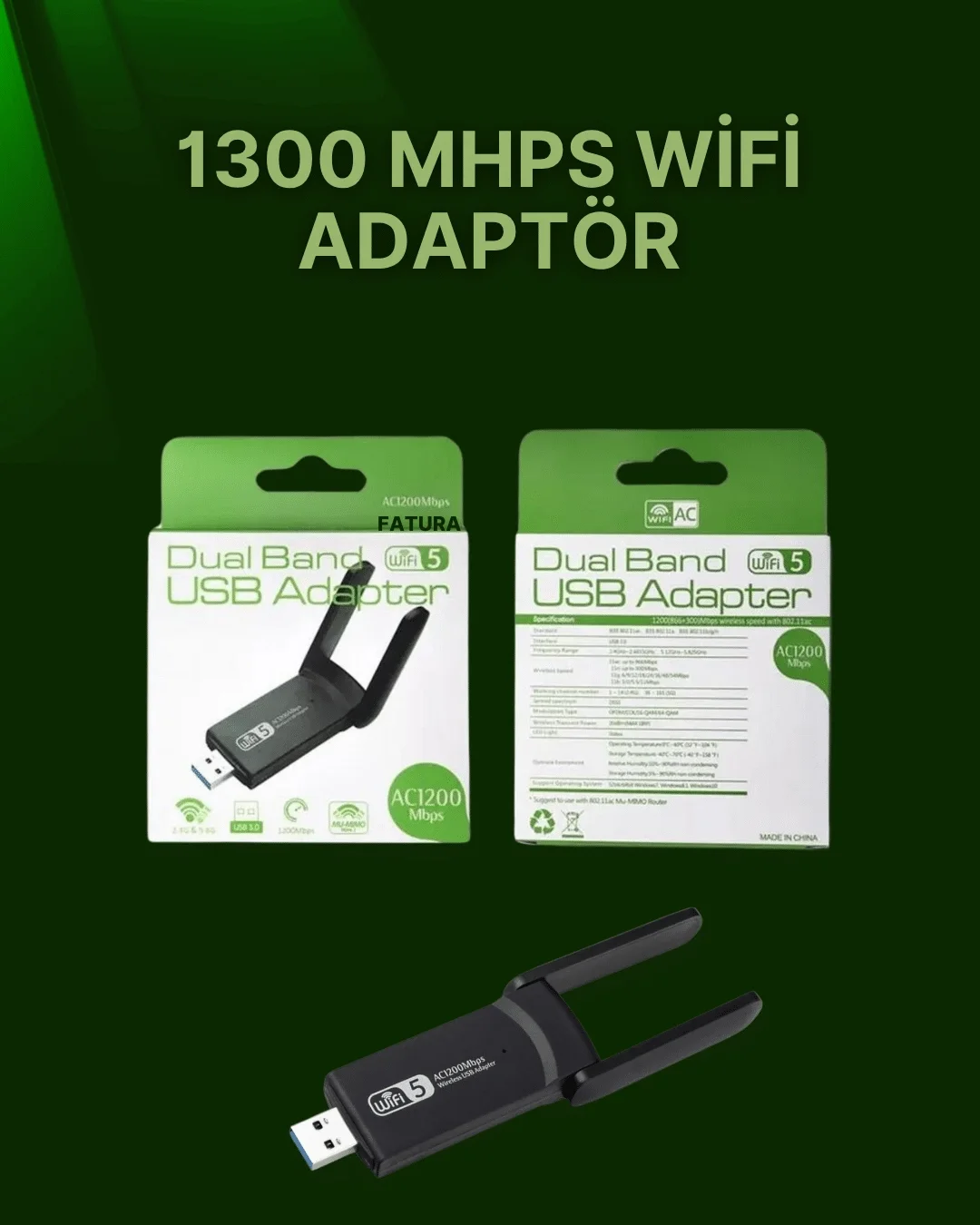 USB 3.0 Wireless Adaptör – 2.4GHz &amp; 5GHz Destekli