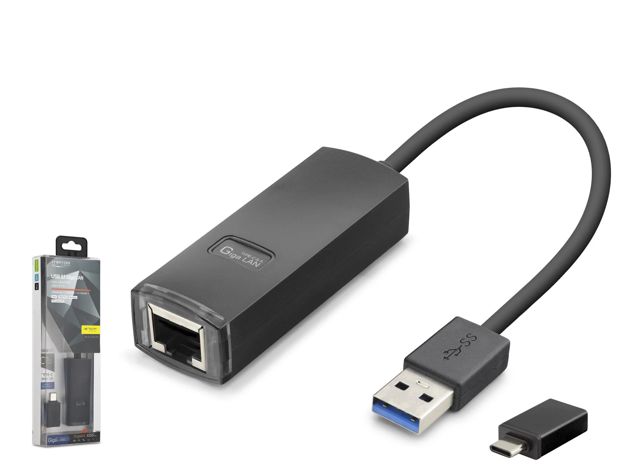 Usb 3.1 Usb Type-c Gen1 Ethernet Adaptör Gigabit Siyah LAN03