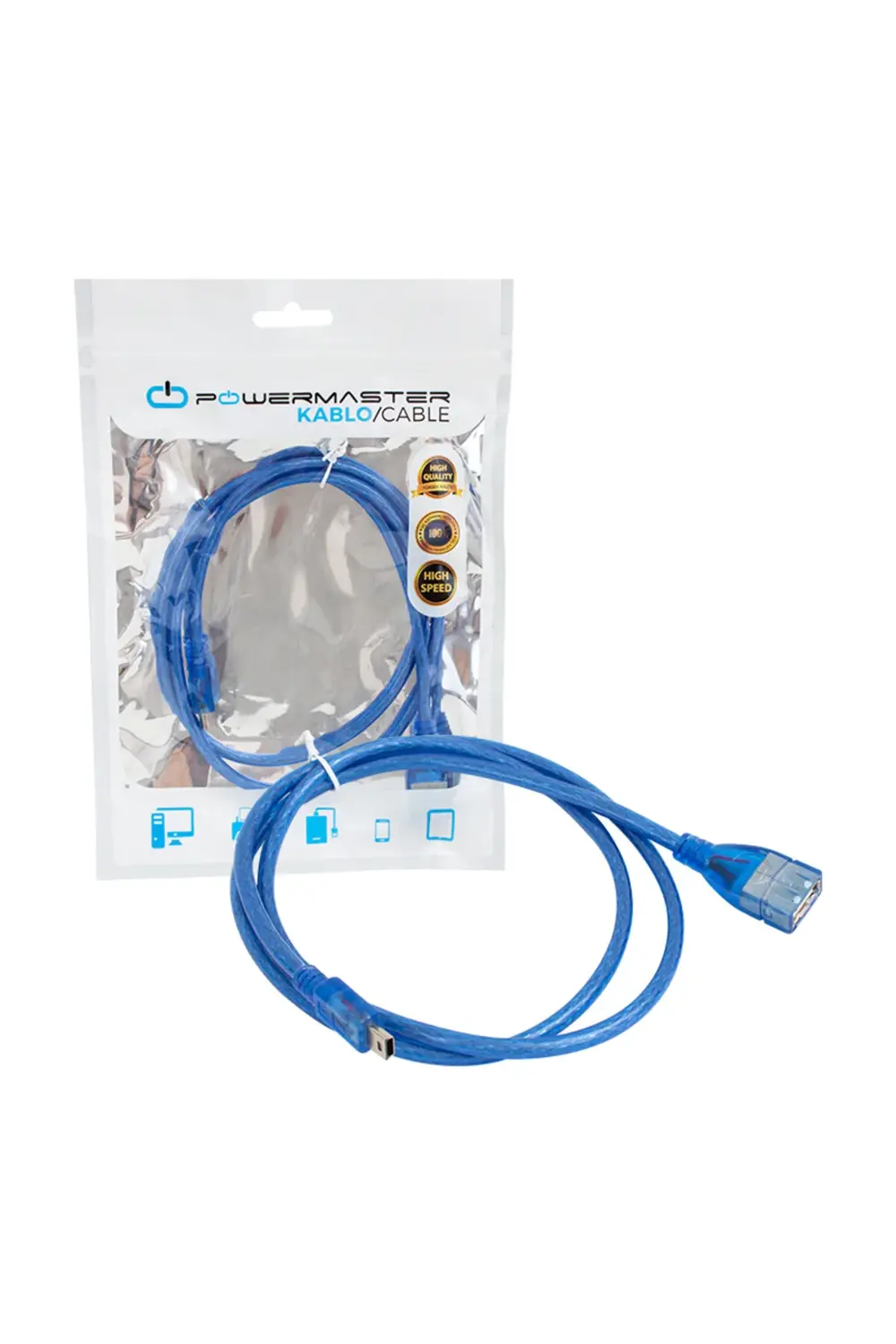 USB 5 PİN ERKEK-USB DİŞİ 1 METRE KABLO MAVİ (4585)