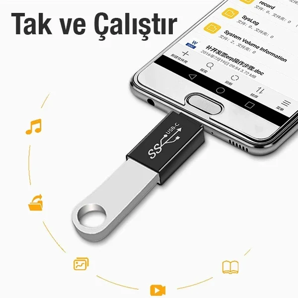 USB-A Dişi - Type-C Erkek OTG Adaptör | 3'1 Tanım Çözüm