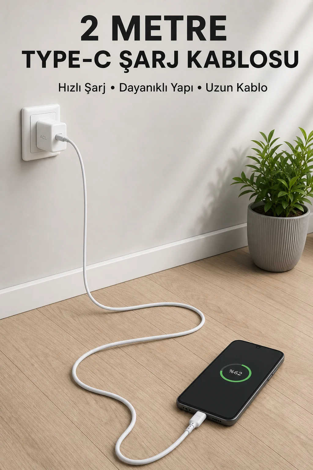 USB-A to Type-C 2 Metre Hızlı Şarj Kablosu USB-A to Type-C 2 Metre Hızlı Şarj Kablosu