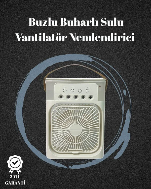 USB Bağlantılı 3'ü 1 Arada Nemlendirici Mini Klima Fan - 7 Renkli Işıklı & 500ML Su Tankı