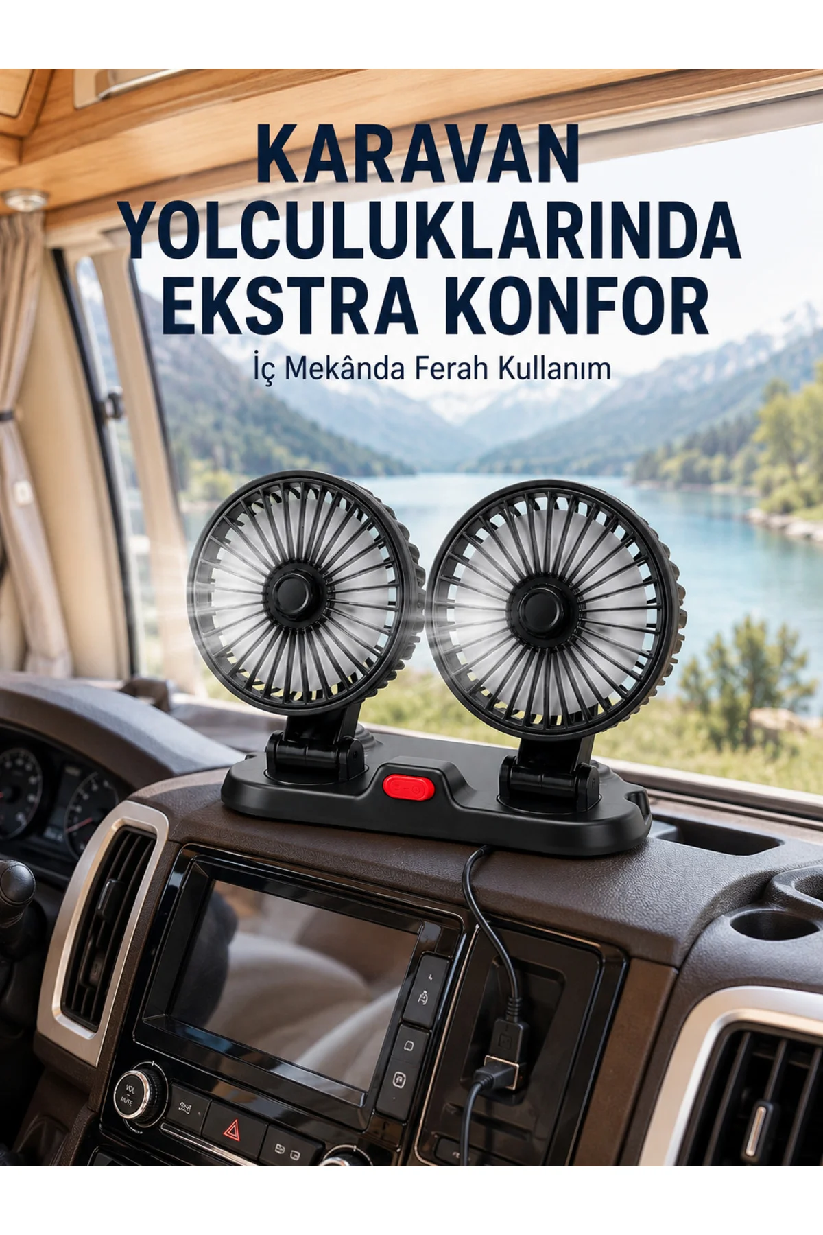USB Bağlantılı Çift Başlıklı Araç İçi Soğutma Vantilatörü USB Bağlantılı Çift Başlıklı Araç İçi Soğutma Vantilatörü