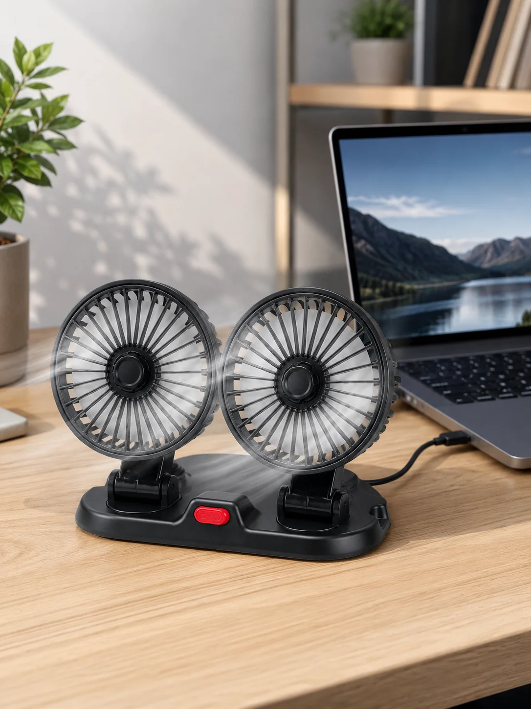USB Bağlantılı Çift Başlıklı Araç İçi Soğutma Vantilatörü