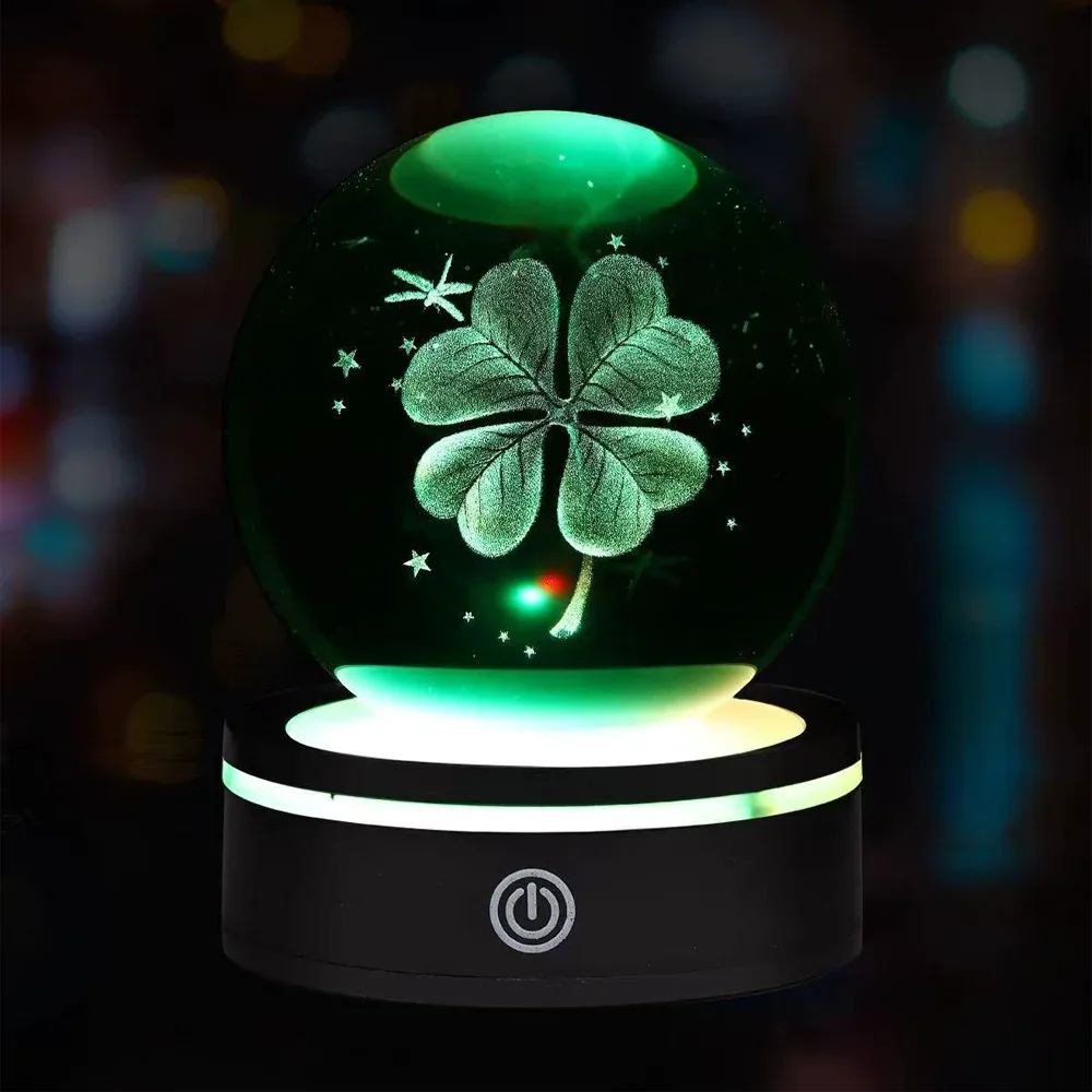 USB Bağlantılı Dönen Yonca Desenli Cam Küre Masa Lambası