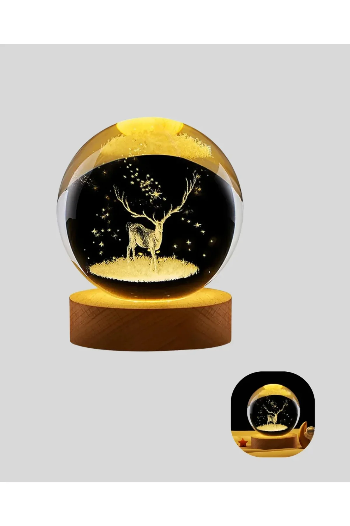 USB Bağlantılı Geyik Temalı Kristal Küre Premium Masa Gece Lambası USB Bağlantılı Geyik Temalı Kristal Küre Premium Masa Gece Lambası