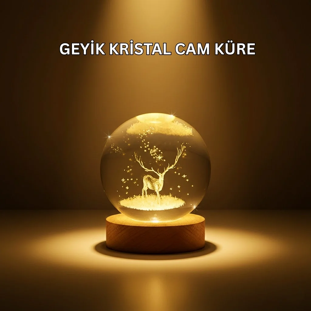 USB Bağlantılı Geyik Temalı Kristal Küre Premium Masa Gece Lambası USB Bağlantılı Geyik Temalı Kristal Küre Premium Masa Gece Lambası