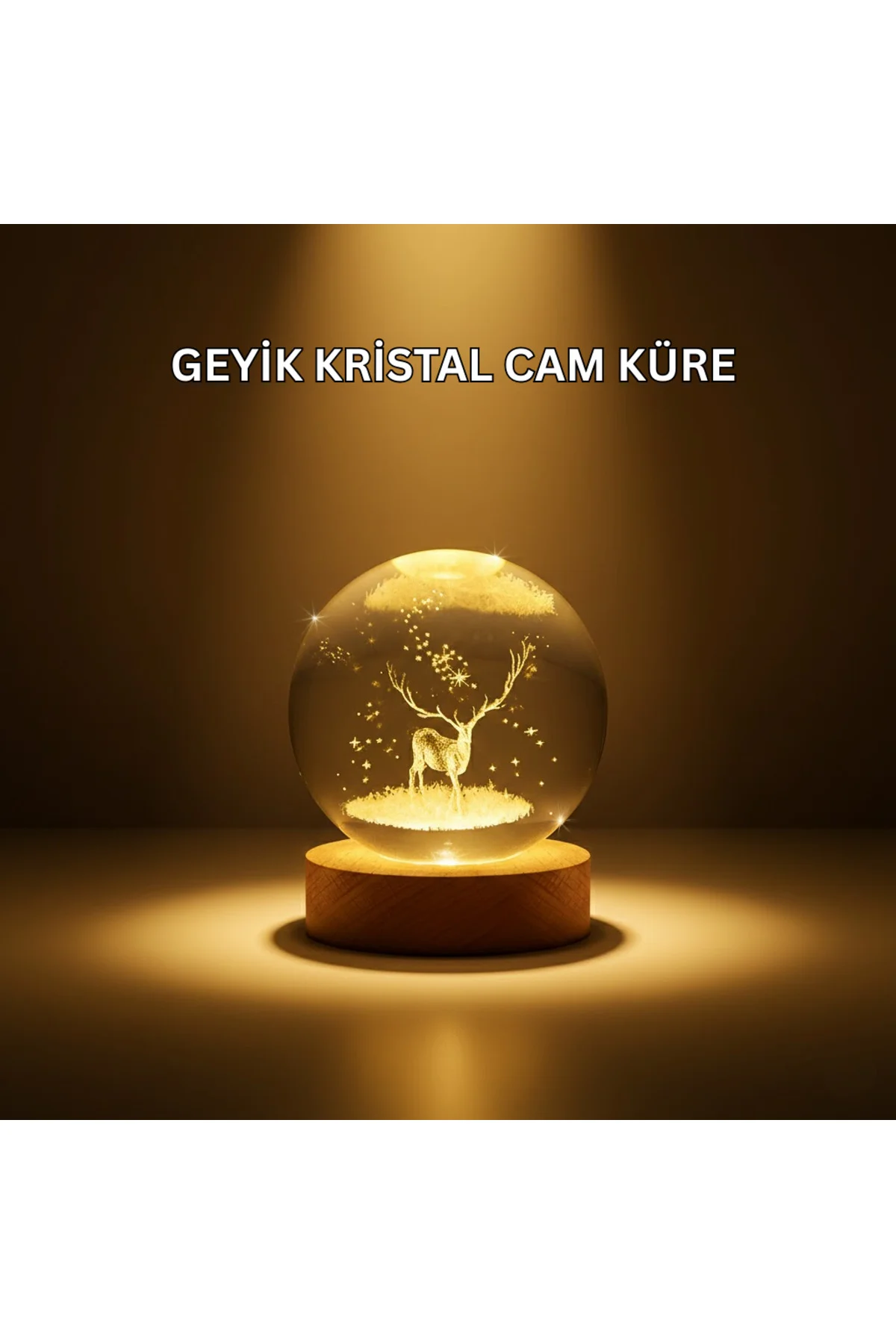 USB Bağlantılı Geyik Temalı Kristal Küre Premium Masa Gece Lambas