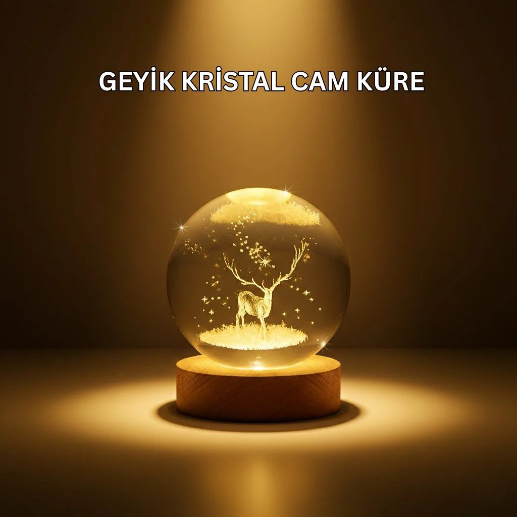 USB Bağlantılı Geyik Temalı Kristal Küre Premium Masa Gece Lambası USB Bağlantılı Geyik Temalı Kristal Küre Premium Masa Gece Lambası