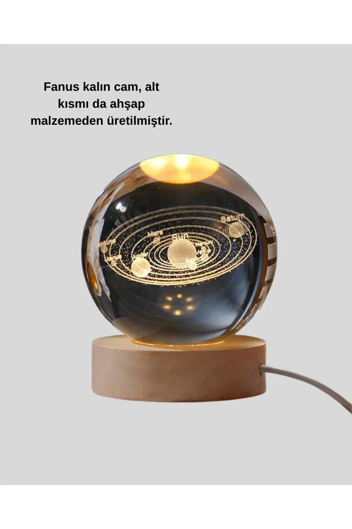 USB Bağlantılı Işıklı Kristal Küre Modern Ahşap Tabanlı Dekor USB Bağlantılı Işıklı Kristal Küre Modern Ahşap Tabanlı Dekor