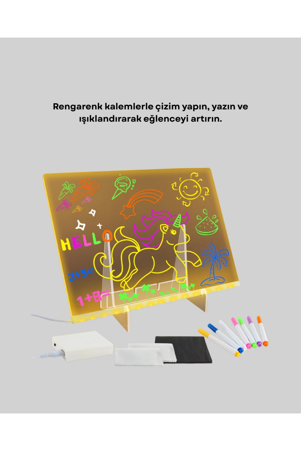 USB Bağlantılı LED Akrilik Çizim ve Not Tahtası - Lisinya