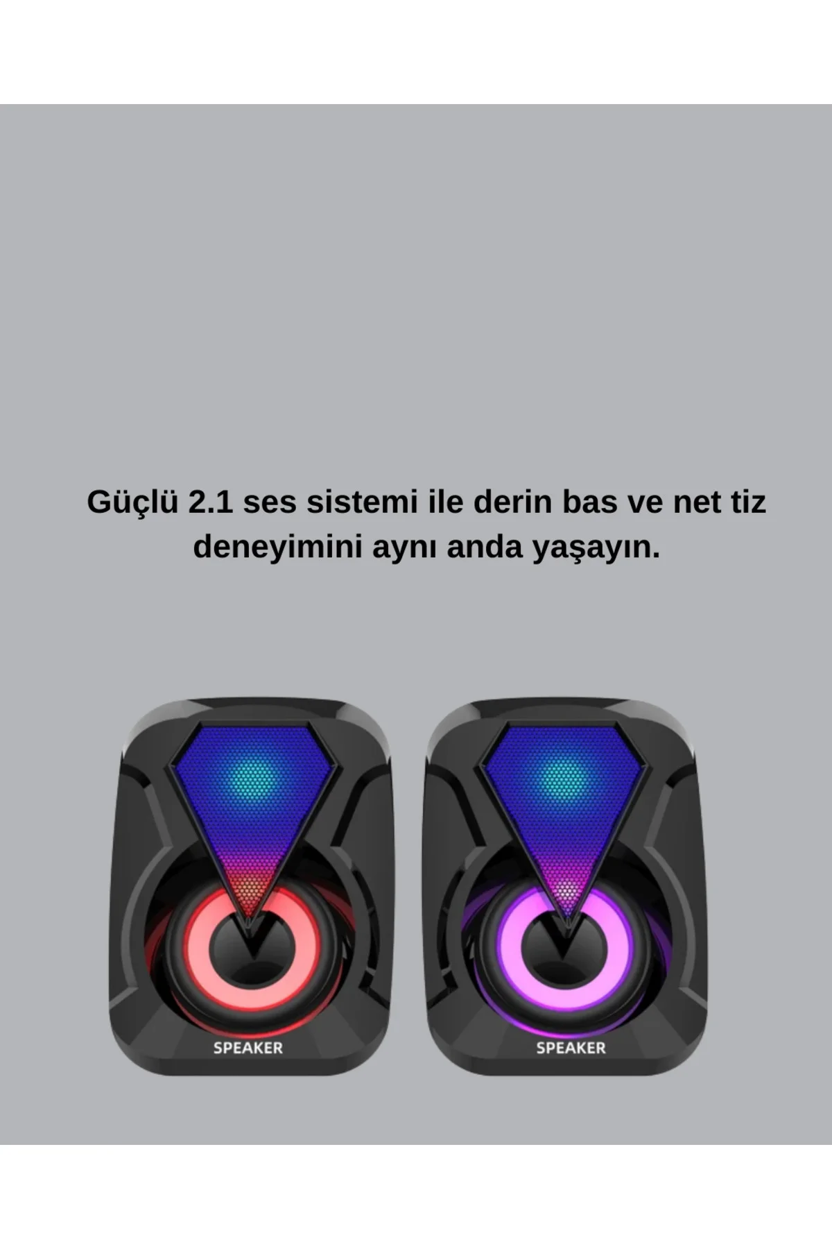 USB Bağlantılı RGB 2.1 Hoparlör Seti Derin Bas ve Renkli Işık