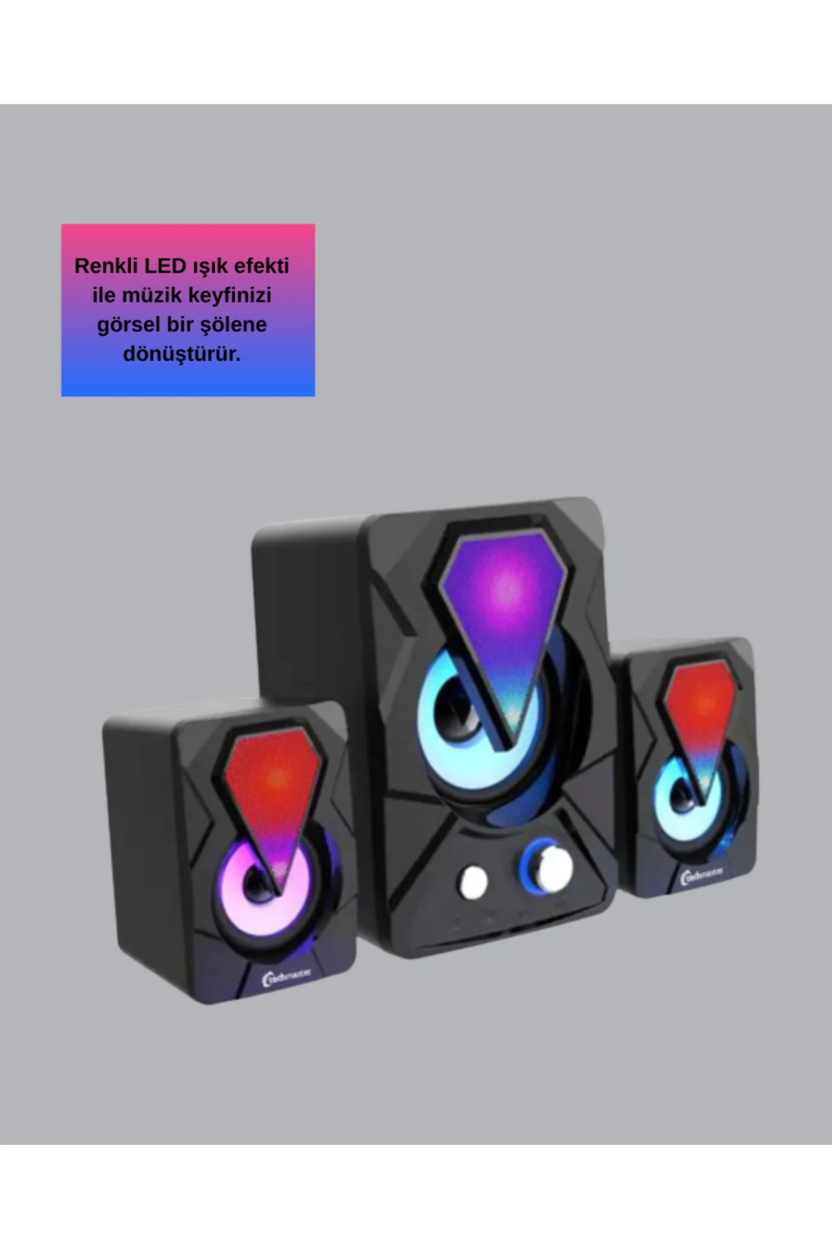 USB Bağlantılı RGB 2.1 Hoparlör Seti Derin Bas ve Renkli Işık