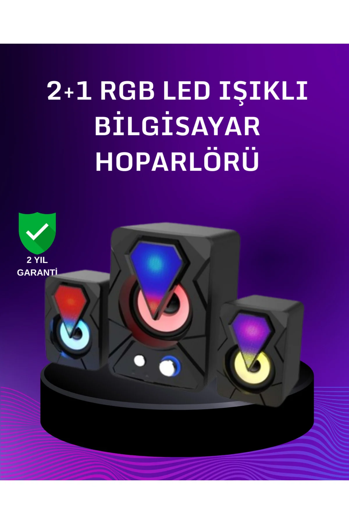 USB Bağlantılı RGB 2.1 Hoparlör Seti Derin Bas ve Renkli Işık