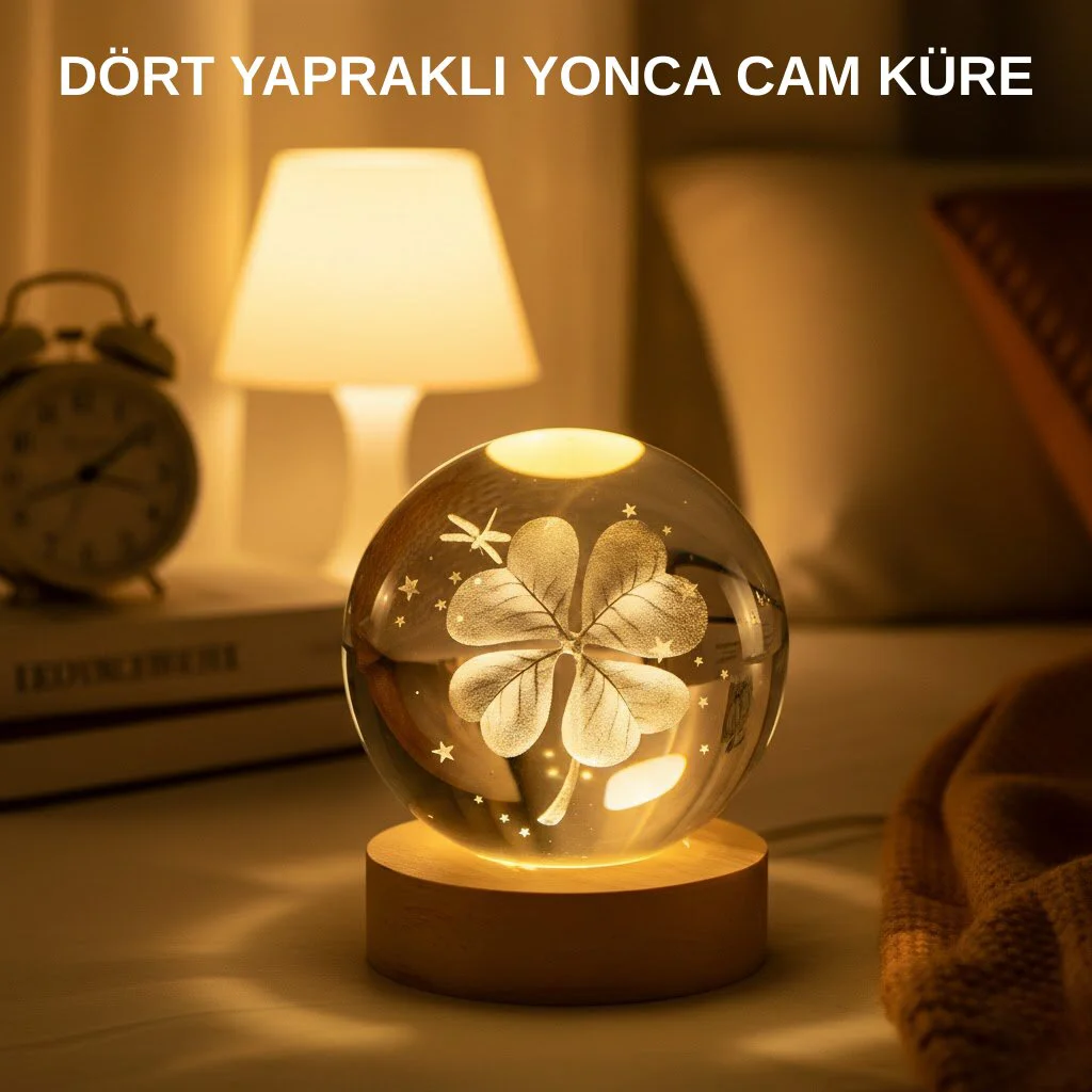 USB Bağlantılı Yonca Bitkili Cam Küre Ahşap Alt Dekoratif Lamba Fiyatı, Yorumları ve Özellikleri