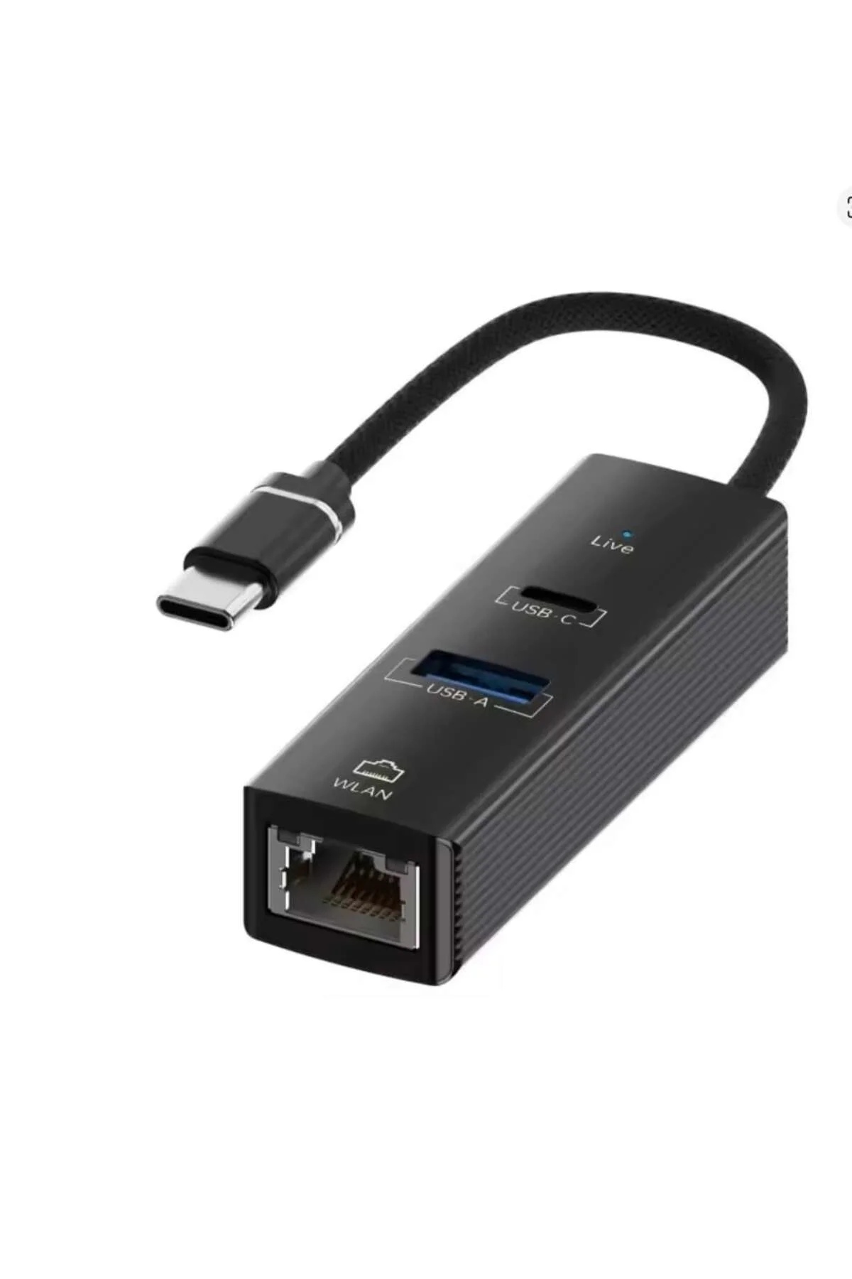 USB-C Ethernet Çevirici | USB 3.0 + Type-C Dişi | 100 Mbps LAN