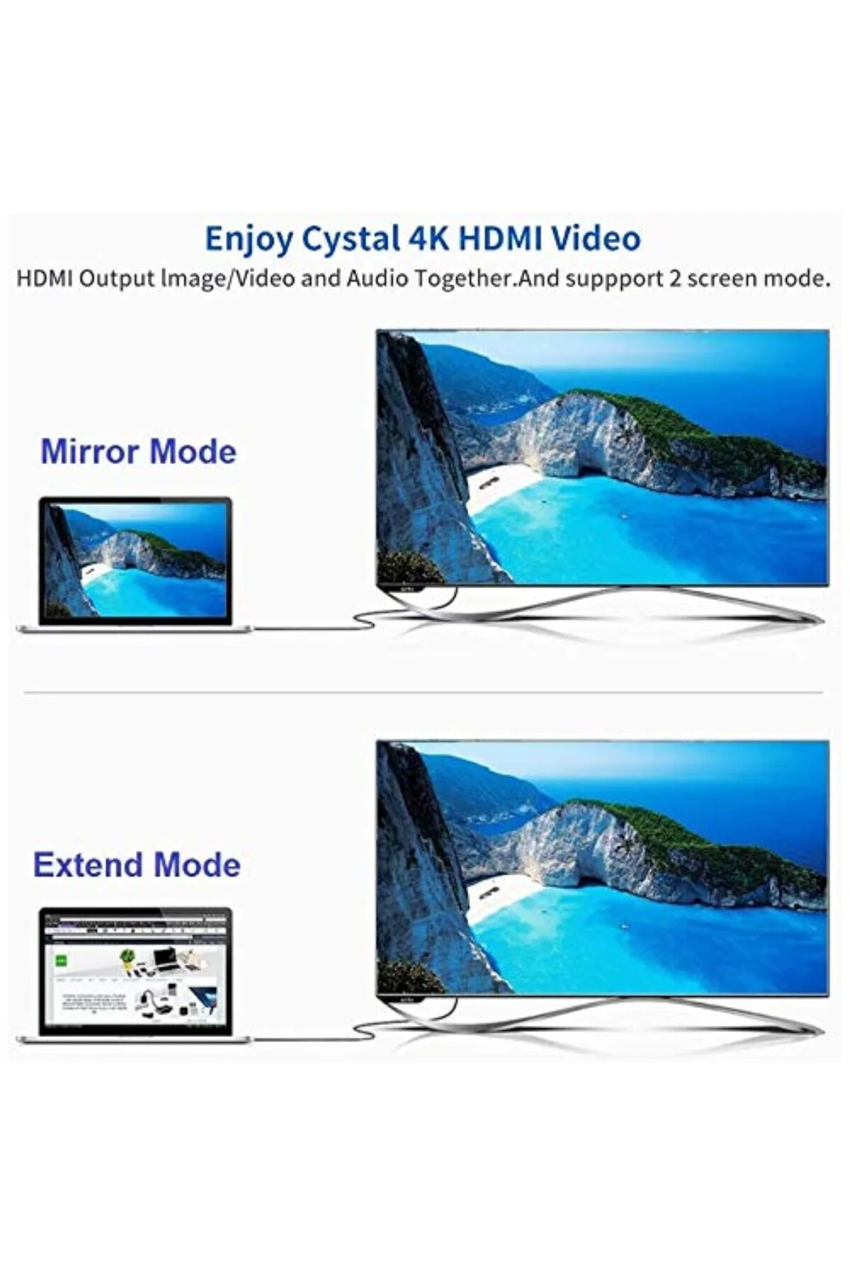 USB C to HDMI Kablo - 4K60Hz, HDR, HDCP 2.3, Thunderbolt 5/4/3, DEX Mode, 2 Metre (CHD20B-