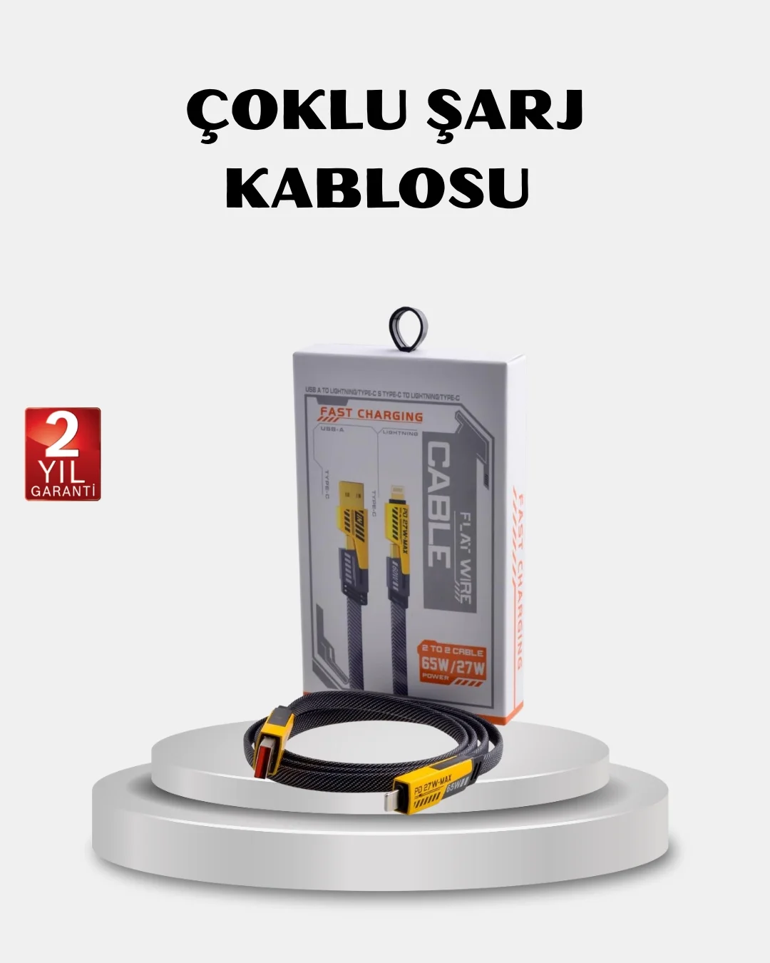 USB-C USB-A 4’ü 1 Arada Örgülü Kablo 65W Hızlı Şarj Metal Uç Daya