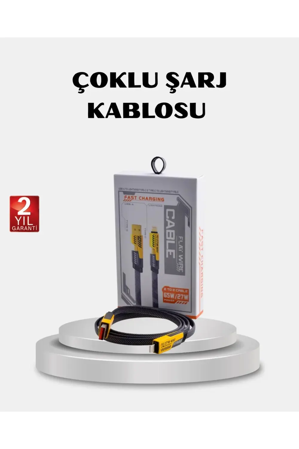 USB-C USB-A 4’ü 1 Arada Örgülü Kablo 65W Hızlı Şarj Metal Uç Daya