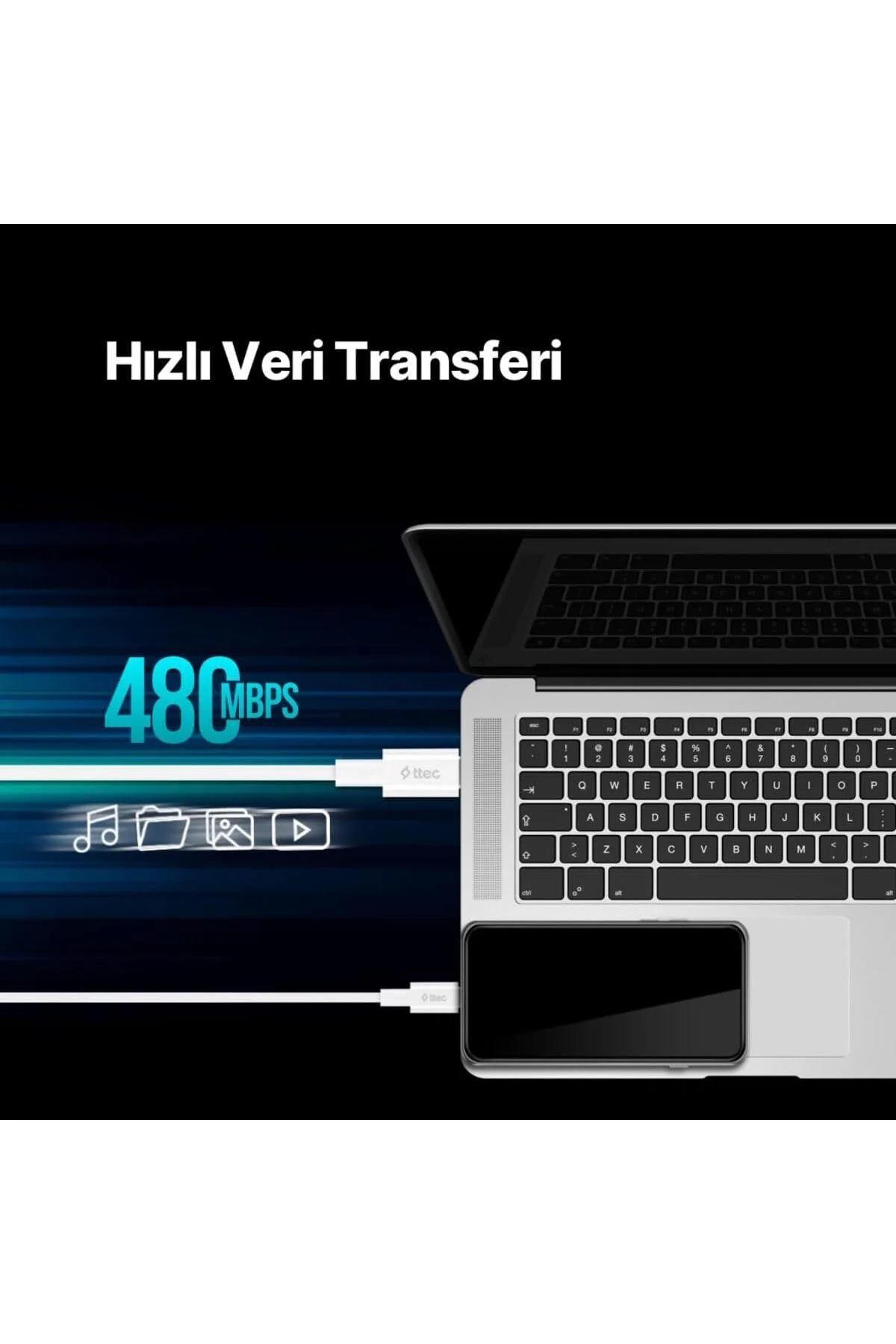 USB-C - USB-C 300cm 60W PD/QC Hızlı Şarj/Data Kablosu Beyaz - Görsel 3
