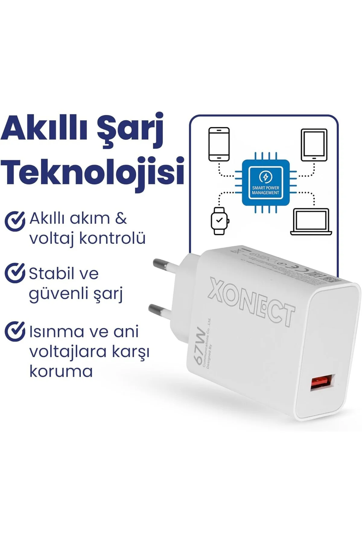USB Çıkışlı 67W Hızlı Şarj Adaptörü ve 1M USB to Type-C Kablo Seti